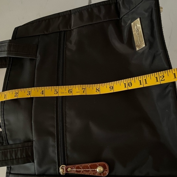 Samantha Brown Tote Purse Bag Black Nylon Travel Handbag Gold Fabric Interior - Picture 13 of 15
